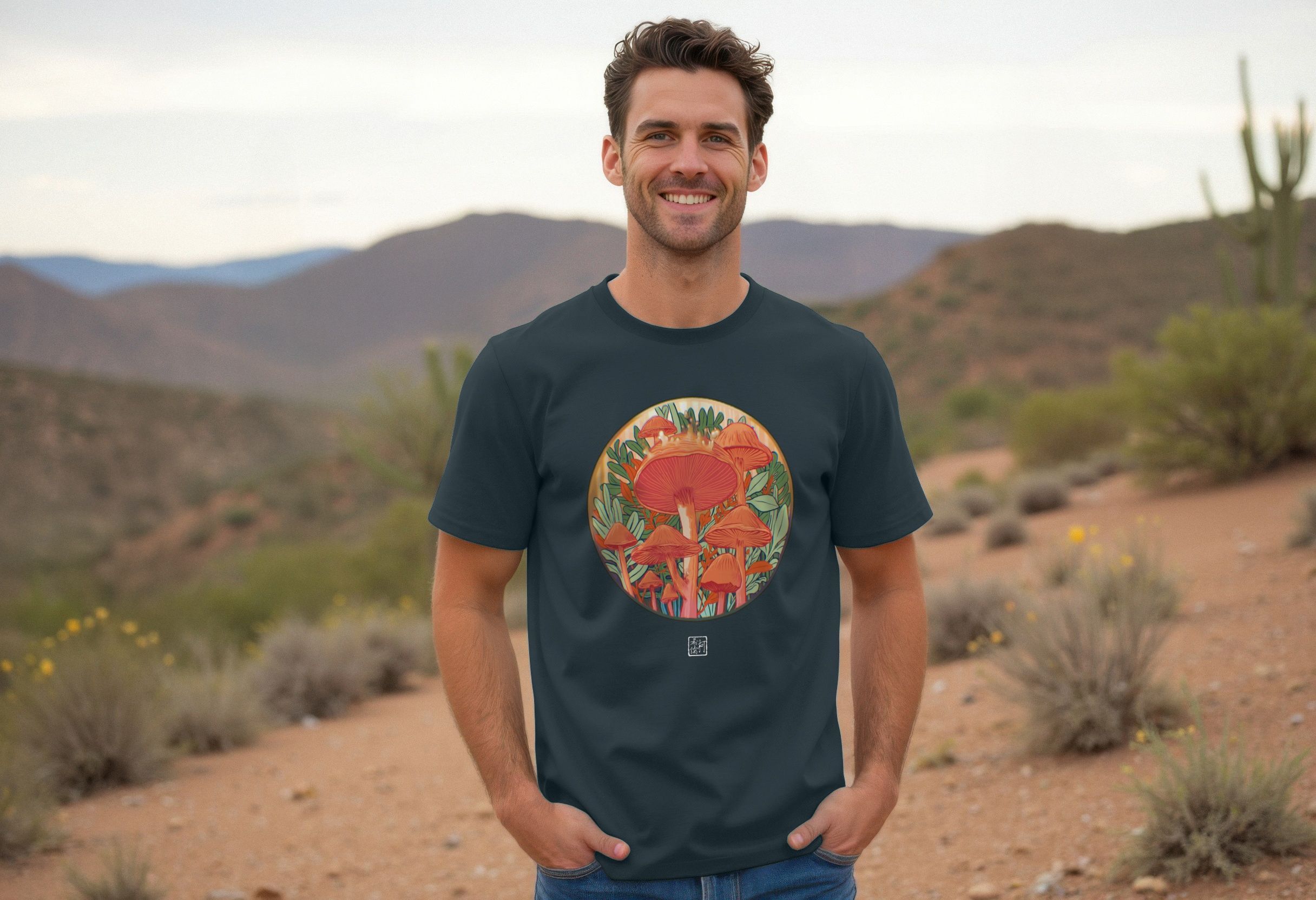 Cool guy wearing mushroom T-shirt design by Ciro