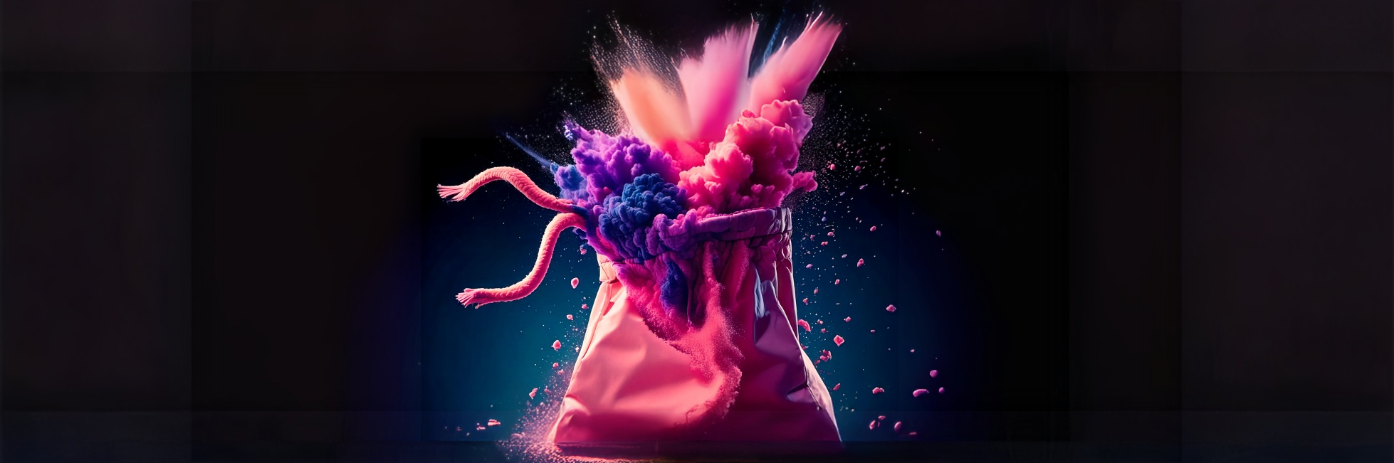 Hero banner for Le Sac Magique featuring a pouch exploding with fairy dust