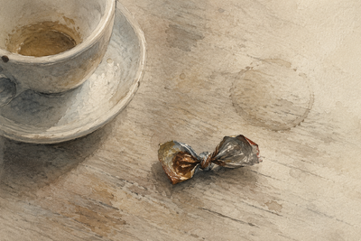 a bow knot of a sweat wrapper on a coffee table