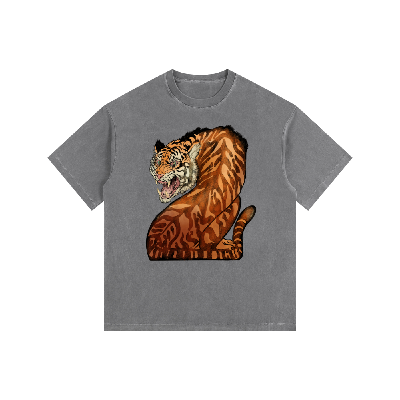 Backlash Tiger - Vintage Washed Oversized Cotton T-Shirt