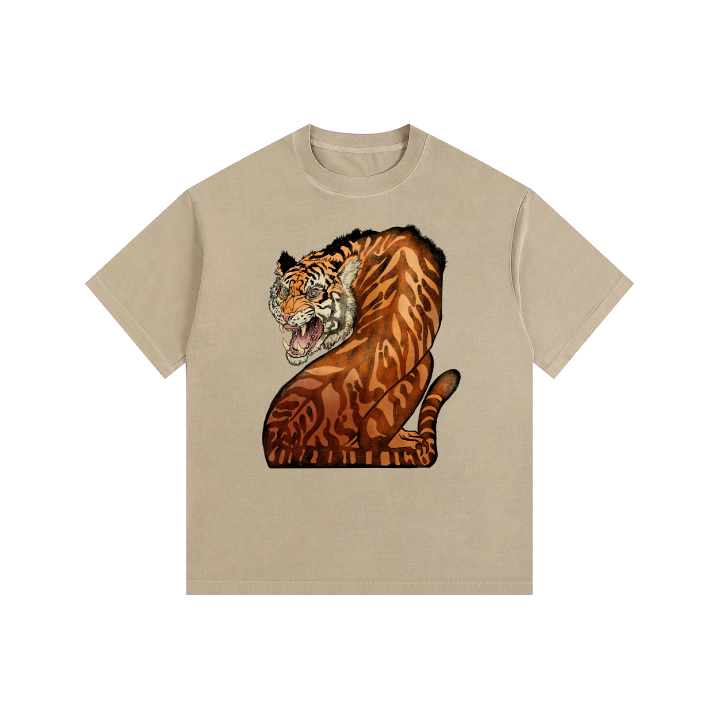 Backlash Tiger - Vintage Washed Oversized Cotton T-Shirt