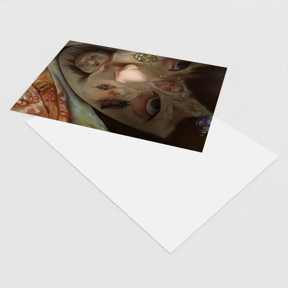 Monster mouth Pack of 10 7x5" postcard printed on premium 324gsm Mohawk card with option to print on both sides. Includes a blank envelope for each postcard.