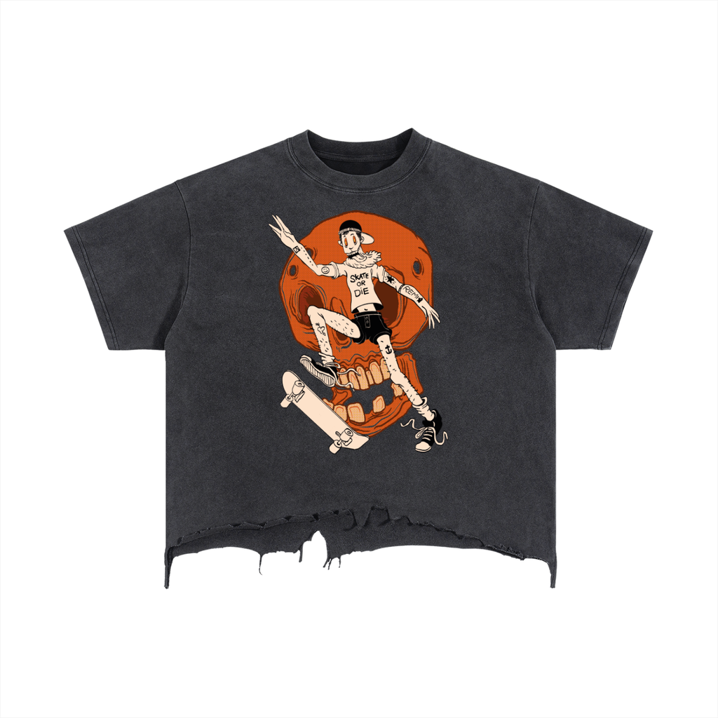 Ride or die - Vintage Wash Boxy Distressed Hem T-Shirt