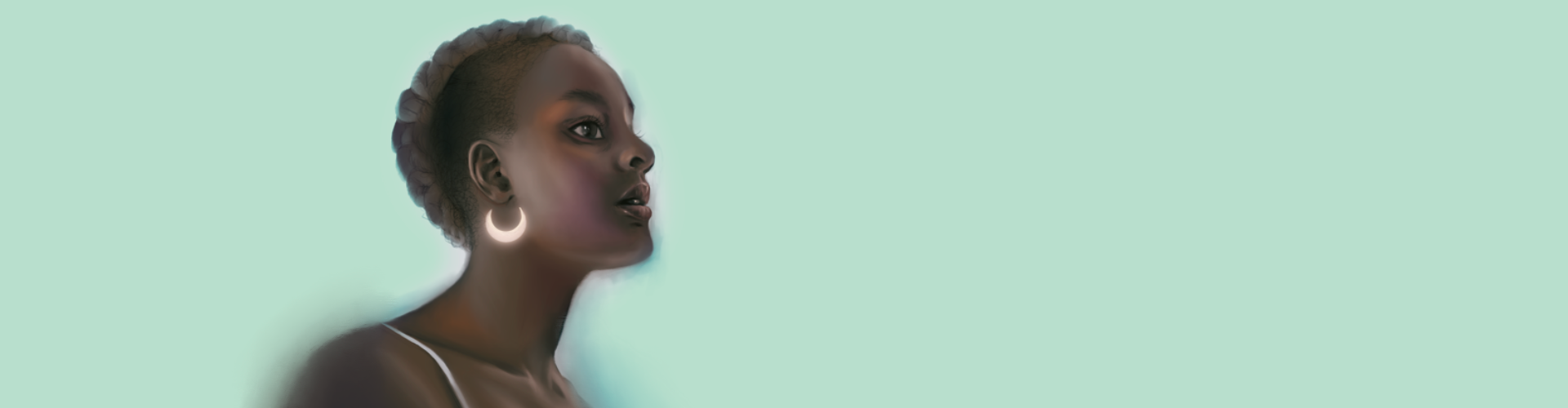 painted banner by Ciro Correia of a girl wearing moon earings